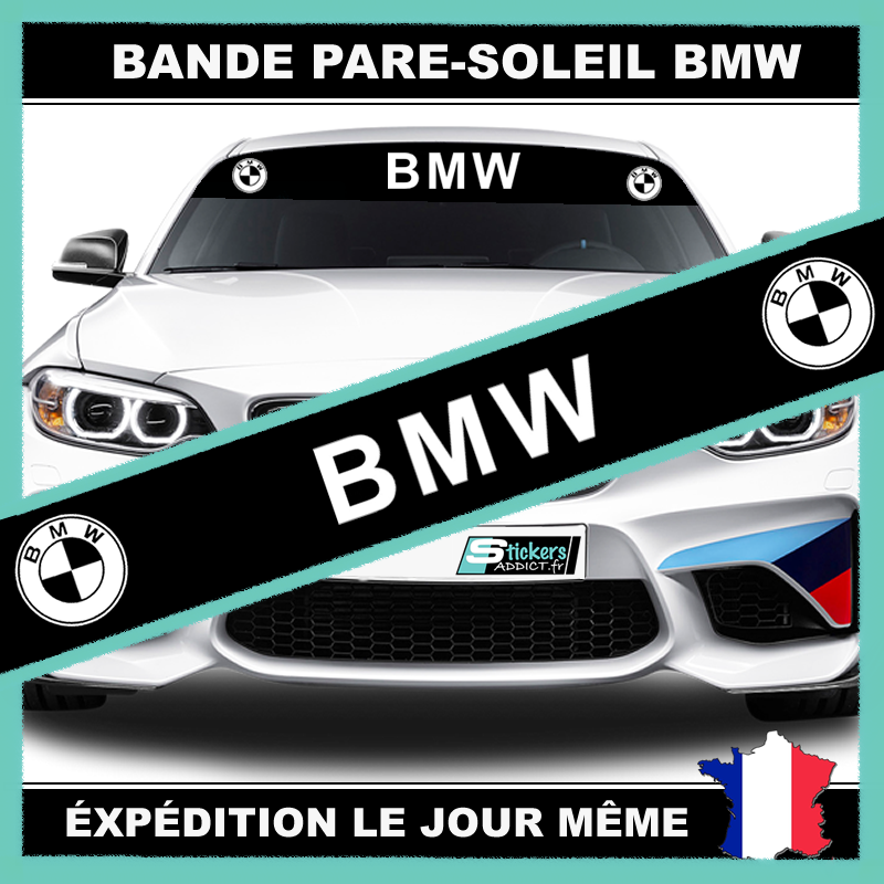 Bande Pare-Soleil BMW Finition Brillant Bande Noir Texte/ Logo Noir