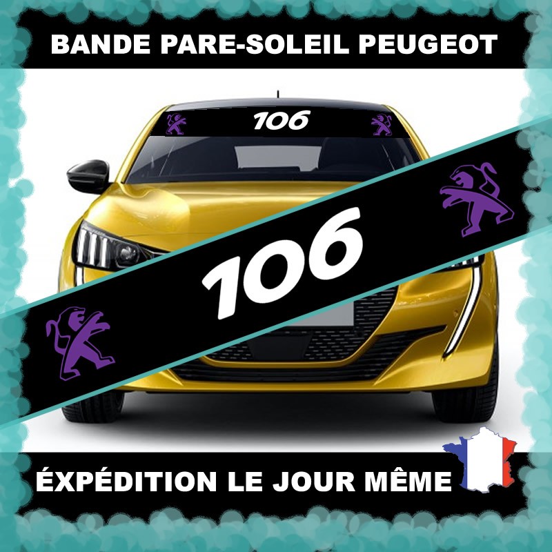 Bande pare-soleil PEUGEOT 106 Finition Brillant Bande Noir Texte/ Logo Noir